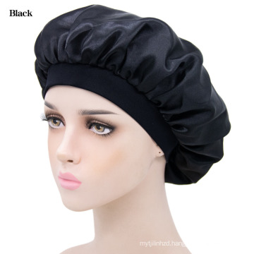 Black Color Sateen Bonnet for Thick Hair Care